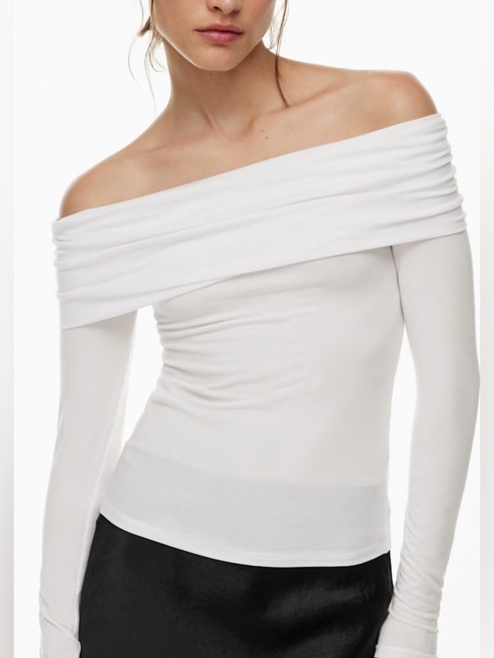 Aritzia Babaton Streamline White Draped Jersey Long Sleeve Top NWT